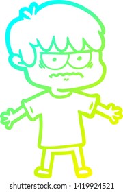 dibujo de línea de gradiente frío de un chico de caricatura molesto