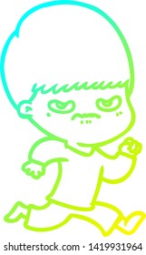 dibujo de línea de gradiente frío de un chico de caricatura molesto
