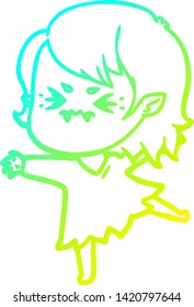 cold gradient line drawing of a annoyed cartoon vampire girl