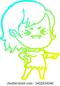 cold gradient line drawing of a annoyed cartoon vampire girl
