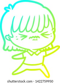 cold gradient line drawing of a annoyed cartoon girl