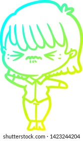 cold gradient line drawing of a annoyed cartoon girl