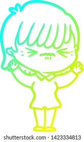 cold gradient line drawing of a annoyed cartoon girl