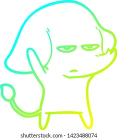 dibujo de línea de gradiente frío de un molesto elefante de dibujos animados