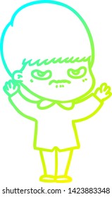cold gradient line drawing of a annoyed cartoon boy