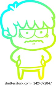 dibujo de línea de gradiente frío de un chico de caricatura molesto
