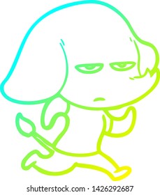 cold gradient line drawing of a annoyed cartoon elephant