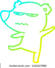 dibujo de línea de degradado frío de una caricatura de oso molesto apuntando