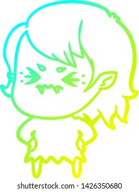 cold gradient line drawing of a annoyed cartoon vampire girl