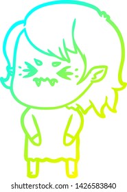 dibujo de línea de gradiente frío de una fastidiada chica vampiresa de dibujos animados