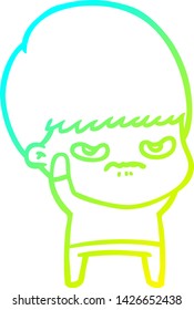 cold gradient line drawing of a annoyed cartoon boy