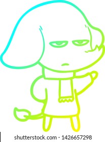 dibujo de línea de gradiente frío de un molesto elefante de dibujos animados