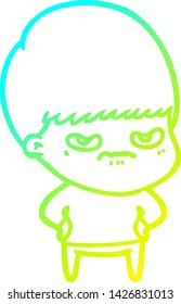 dibujo de línea de gradiente frío de un chico de caricatura molesto