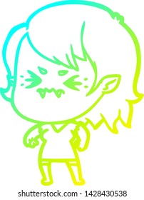cold gradient line drawing of a annoyed cartoon vampire girl