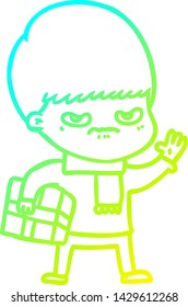 dibujo de línea de gradiente frío de un chico de caricatura molesto