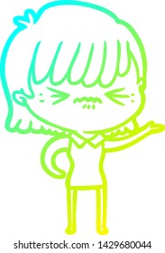 cold gradient line drawing of a annoyed cartoon girl
