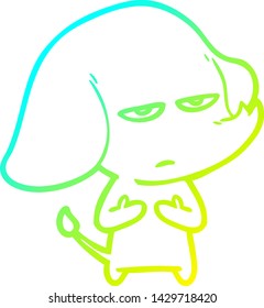 dibujo de línea de gradiente frío de un molesto elefante de dibujos animados