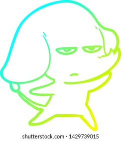 dibujo de línea de gradiente frío de un molesto elefante de dibujos animados