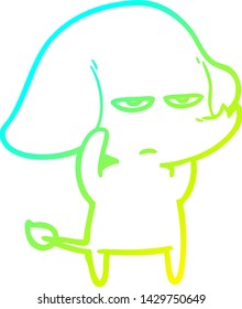 cold gradient line drawing of a annoyed cartoon elephant