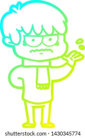 dibujo de línea de gradiente frío de un chico de caricatura molesto