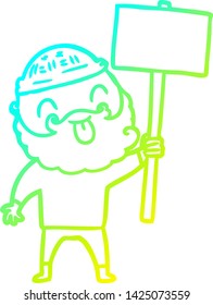cold gradient line drawing of a bearded protester cartoon