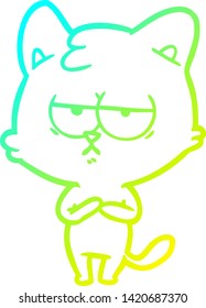 cold gradient line drawing of a bored cartoon cat