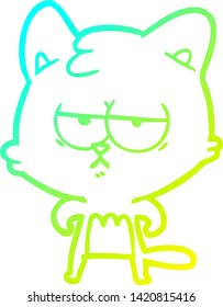 cold gradient line drawing of a bored cartoon cat