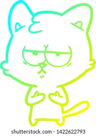 cold gradient line drawing of a bored cartoon cat