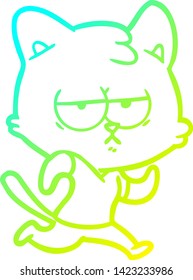 kalte Farbverlauf-Linienzeichnung einer langweiligen Cartoon-Katze