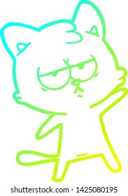 dibujo de línea de degradado frío de un gato de dibujos animados aburrido
