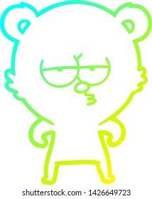 cold gradient line drawing of a bored polar bear cartoon