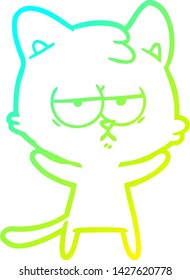 cold gradient line drawing of a bored cartoon cat
