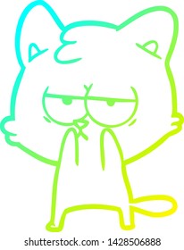 cold gradient line drawing of a bored cartoon cat