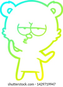 cold gradient line drawing of a bored bear cartoon