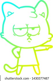 cold gradient line drawing of a bored cartoon cat pointing