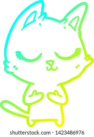 cold gradient line drawing of a calm cartoon cat