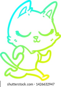 cold gradient line drawing of a calm cartoon cat running