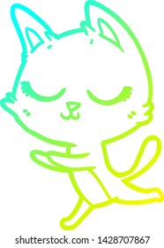 cold gradient line drawing of a calm cartoon cat