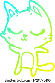 cold gradient line drawing of a calm cartoon cat