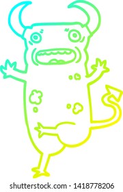 dibujo de línea de gradiente frío de un demonio de dibujos animados