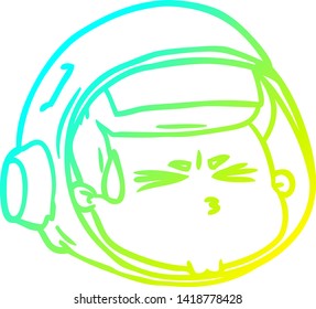 cold gradient line drawing of a cartoon stressed astronaut face