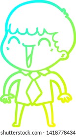 cold gradient line drawing of a cartoon happy man