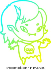 cold gradient line drawing of a cartoon friendly vampire girl waving
