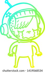 cold gradient line drawing of a cartoon crying astronaut girl