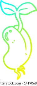 cold gradient line drawing of a cartoon sprouting seed