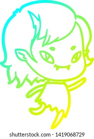 cold gradient line drawing of a cartoon friendly vampire girl running