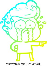 cold gradient line drawing of a cartoon crying man