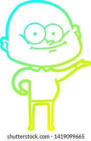 cold gradient line drawing of a cartoon bald man staring