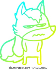 cold gradient line drawing of a cartoon annoyed wolf