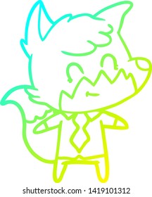 cold gradient line drawing of a cartoon happy fox